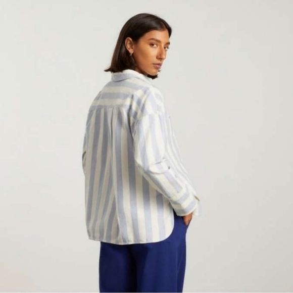 Everlane Tops - Everlane Shirt Womens White Blue Striped Button The Boxy Oxford 2 Pocket